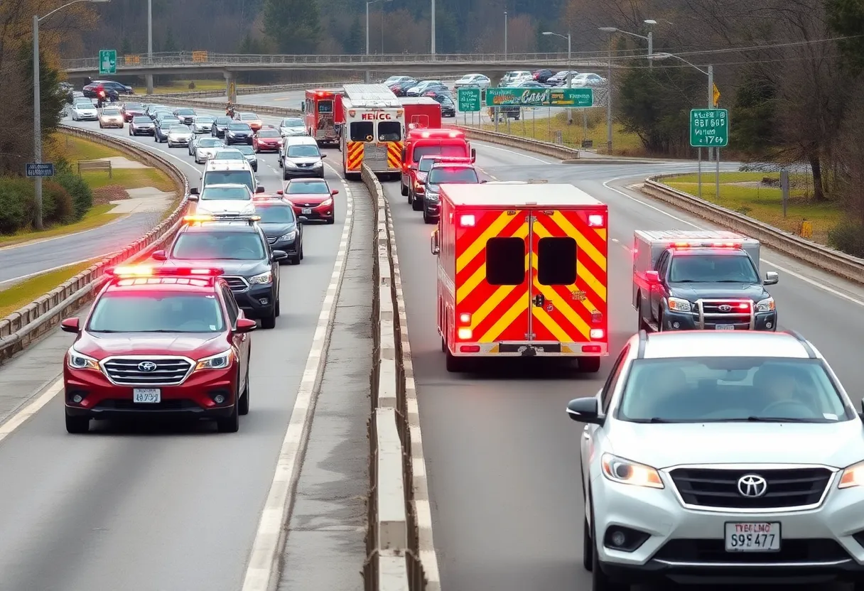 Traffic disruption on a highway in Asheville, NC due to vehicle crashes