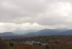 Asheville landscape with overcast skies and autumn foliage