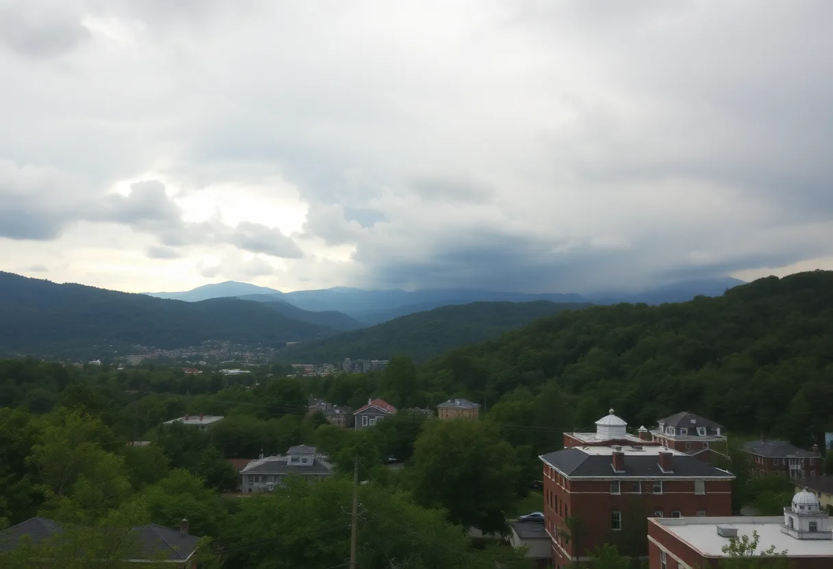 Cloudy skies over Asheville NC indicating approaching weather from Tropical Storm Imelda.