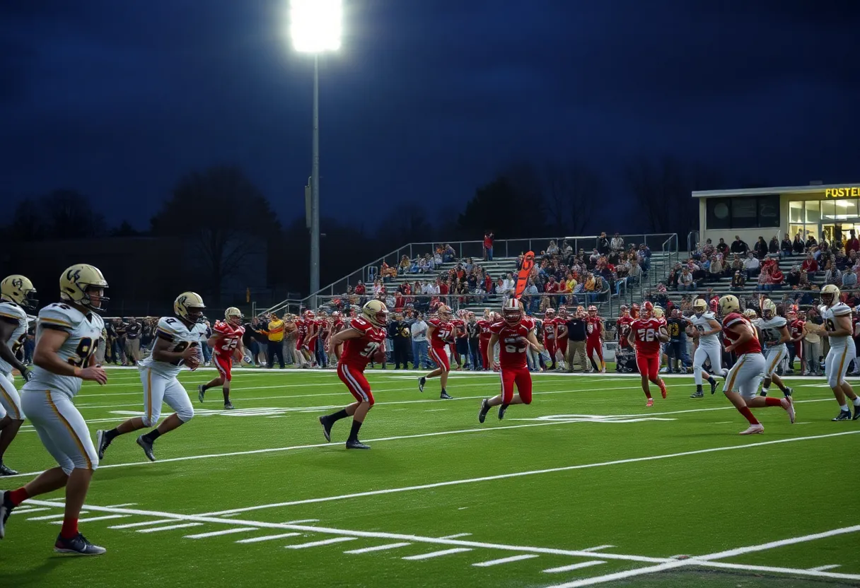 High school football players in action during a game in Asheville