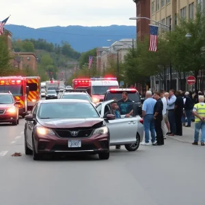 Emergency response scene at a vehicle collision in Asheville