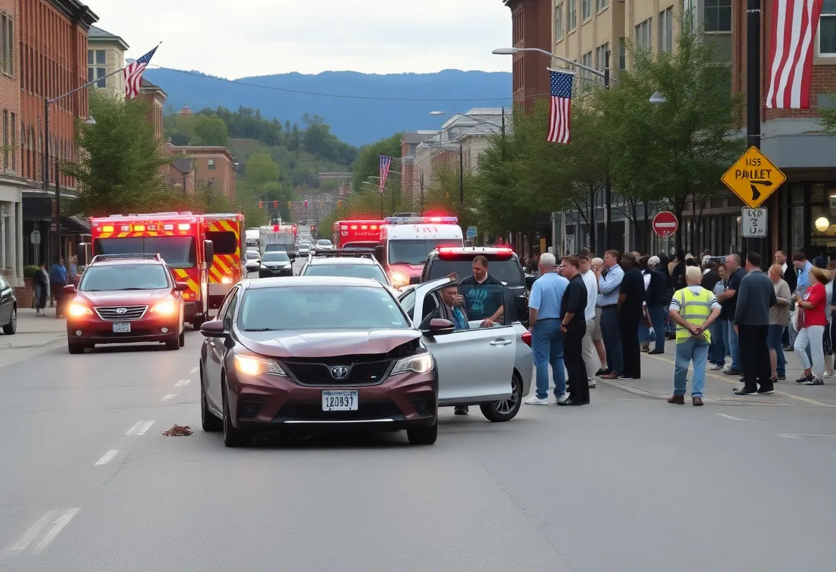 Emergency response scene at a vehicle collision in Asheville