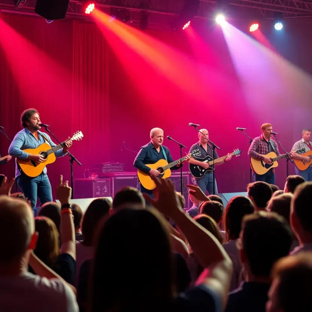 A lively bluegrass concert featuring an enthusiastic audience.