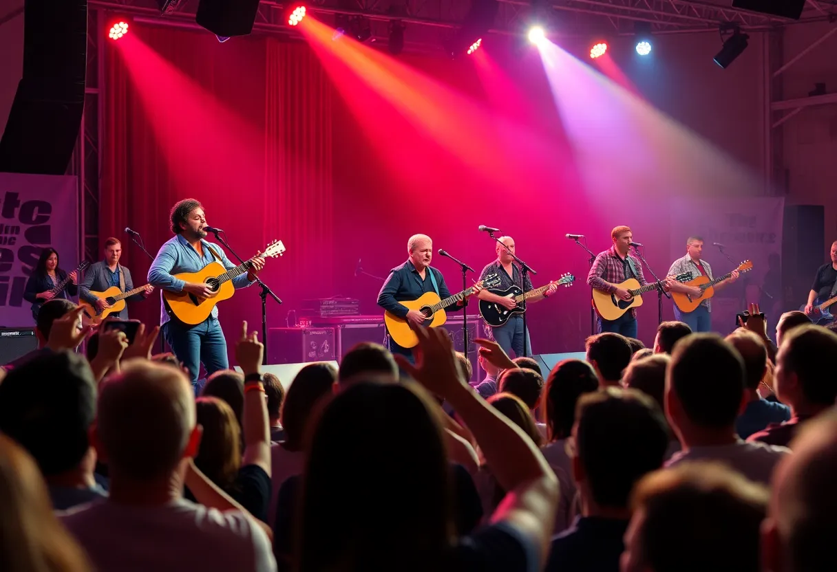 A lively bluegrass concert featuring an enthusiastic audience.