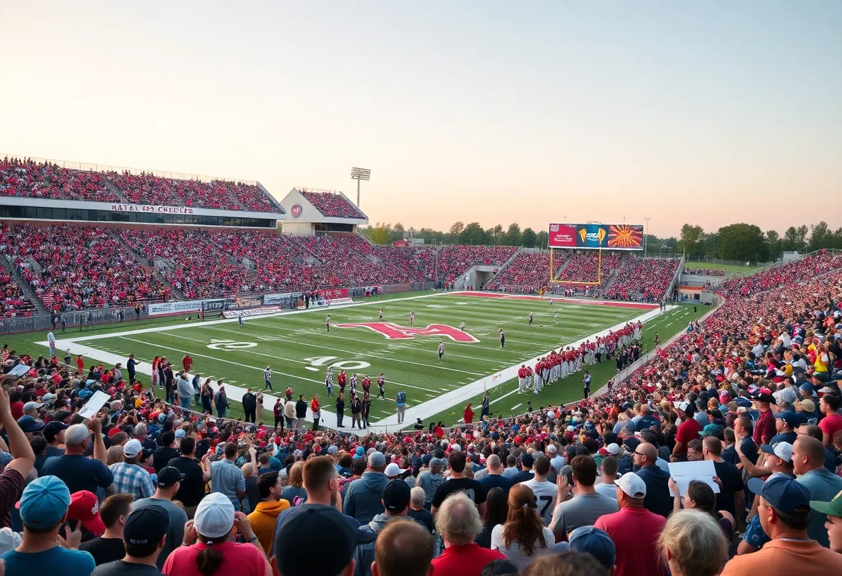 High school football players in action during a game in Charlotte.