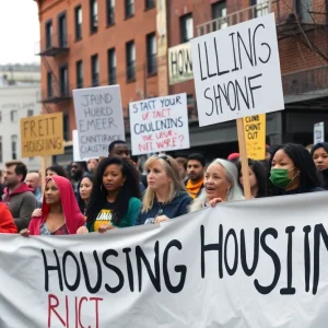 People protesting for housing rights and against eviction in Asheville