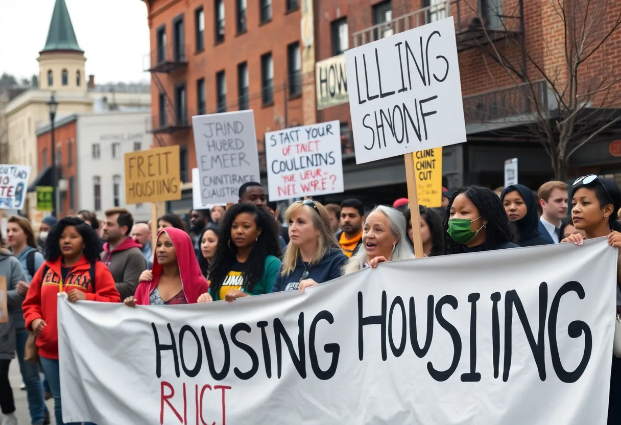 People protesting for housing rights and against eviction in Asheville
