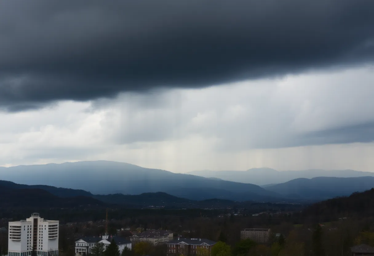 Heavy rain over Asheville, North Carolina highlighting flood threat