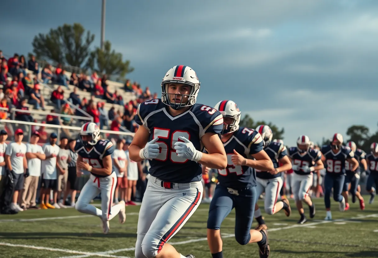 High school football game in Asheville with players competing