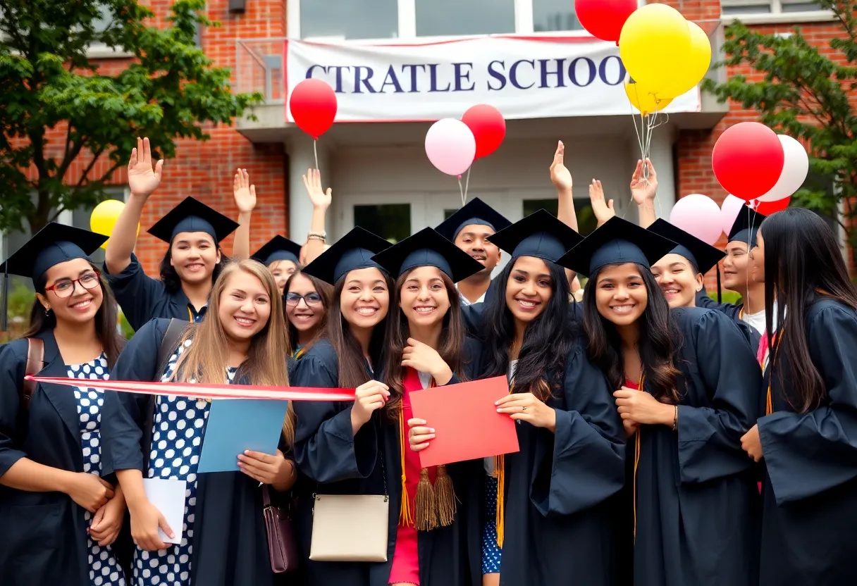 Students celebrating graduation with joy