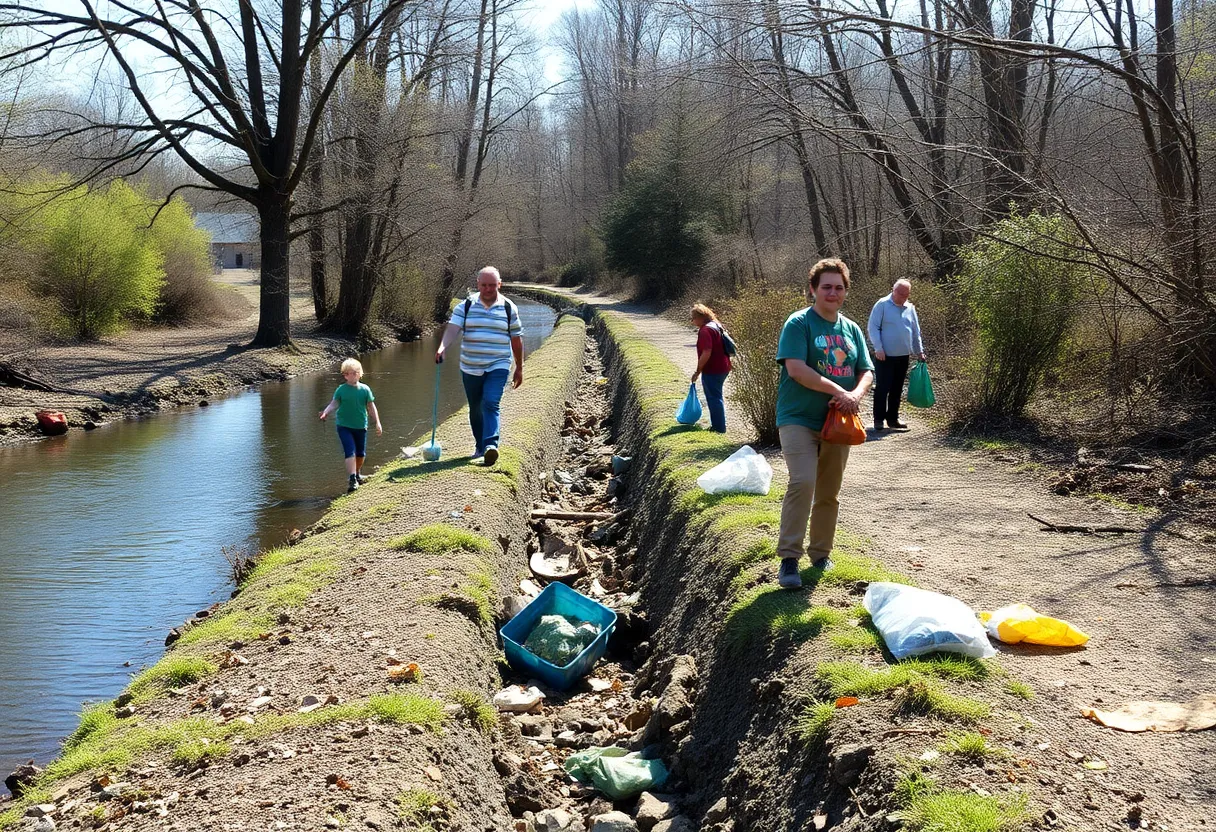 Volunteers engaging in a stream cleanup event in Hendersonville