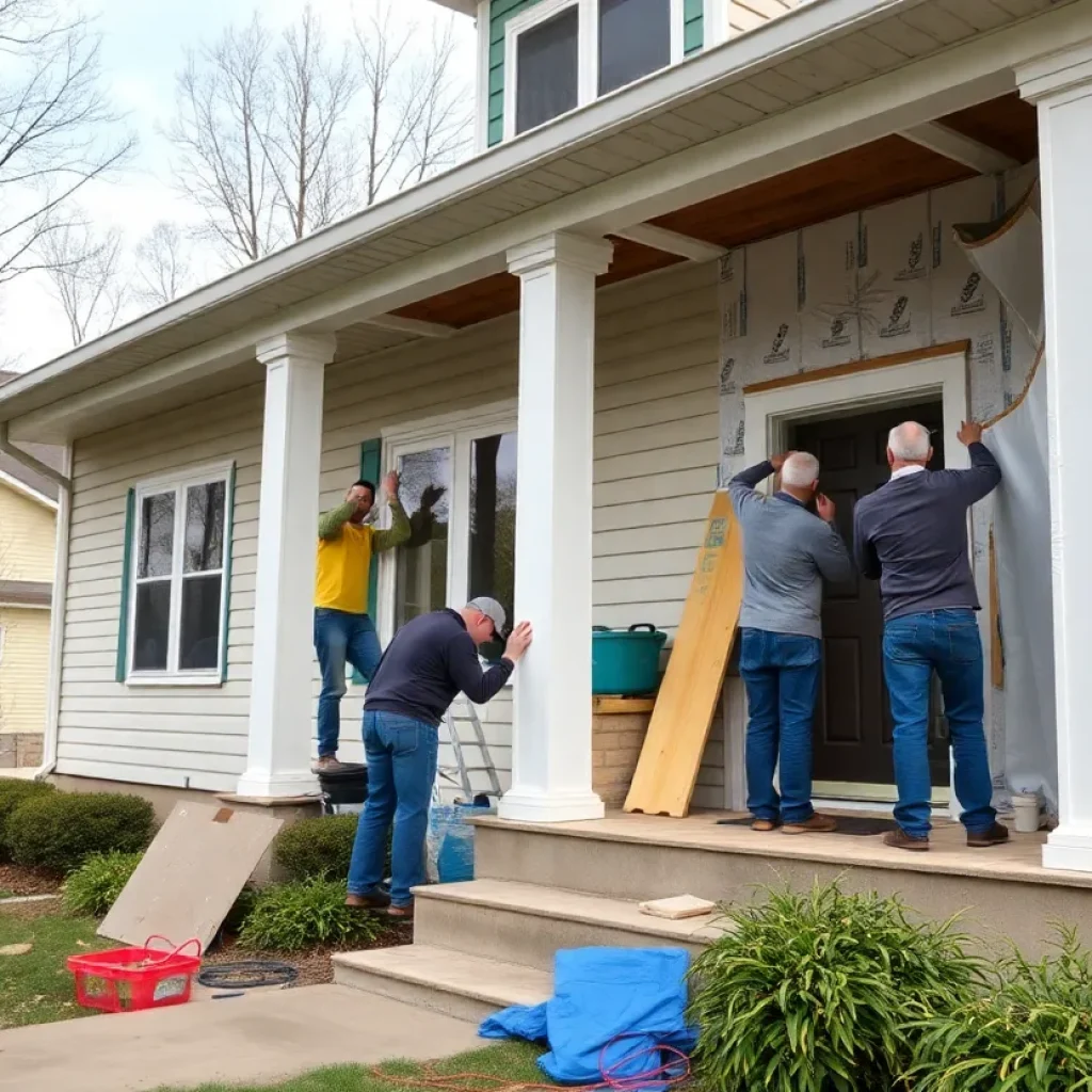 Workers engaged in home weatherization in western North Carolina