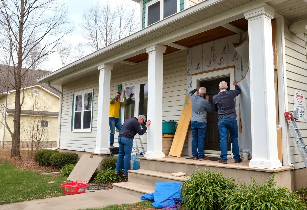 Workers engaged in home weatherization in western North Carolina