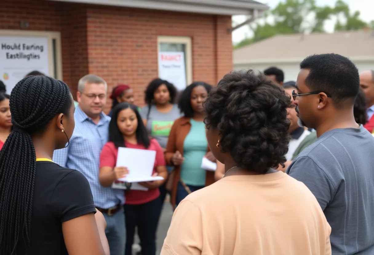 Community members discussing recovery efforts and housing support