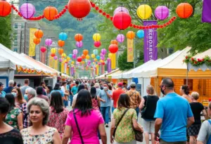 Community members celebrating the anniversary of Hurricane Helene in Asheville