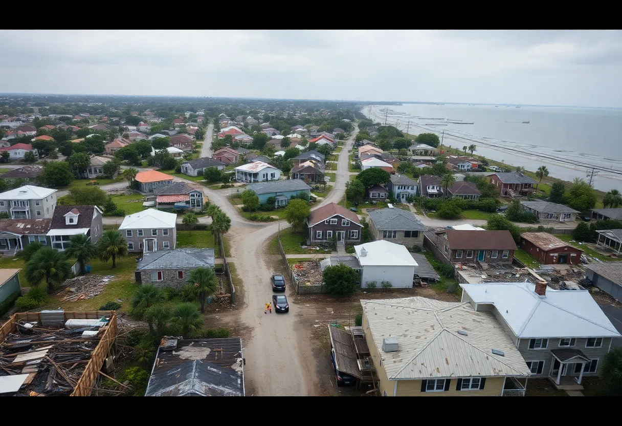 Community recovery efforts post Hurricane Helene with volunteers working to repair damage.