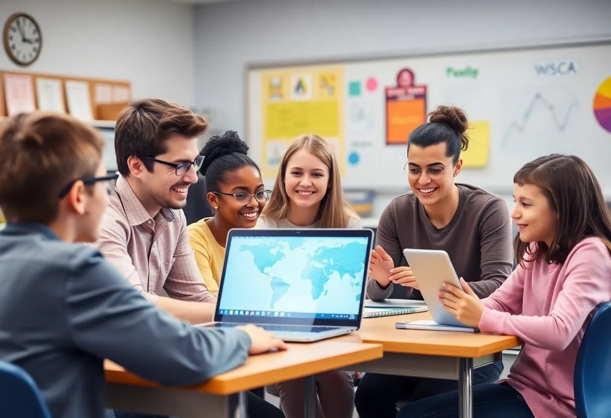 Teachers engaging students in a classroom through online methods