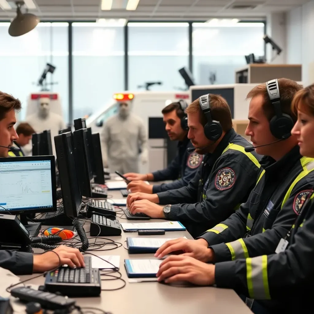 Telecommunicators assisting during a disaster response effort.