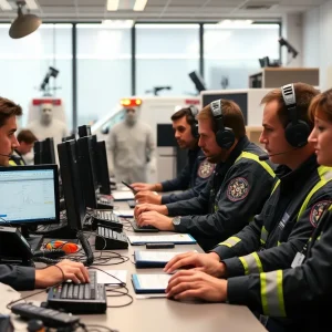 Telecommunicators assisting during a disaster response effort.