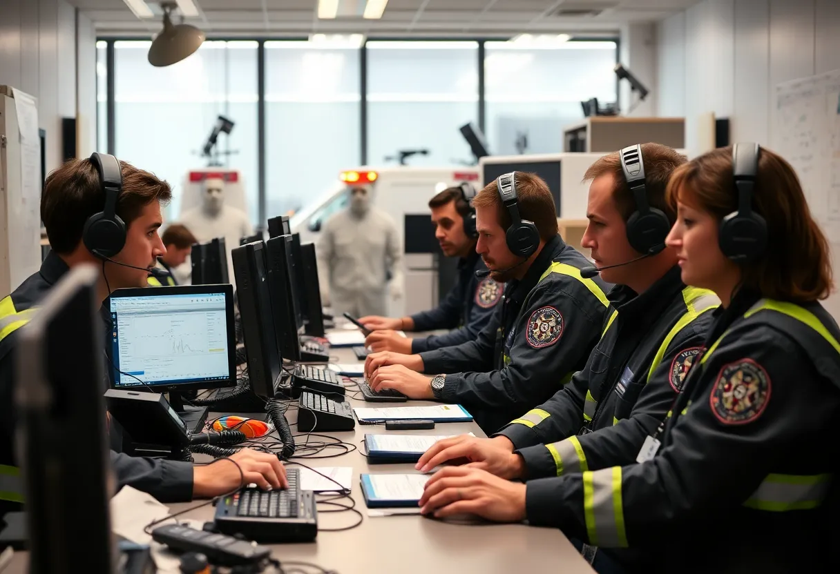 Telecommunicators assisting during a disaster response effort.