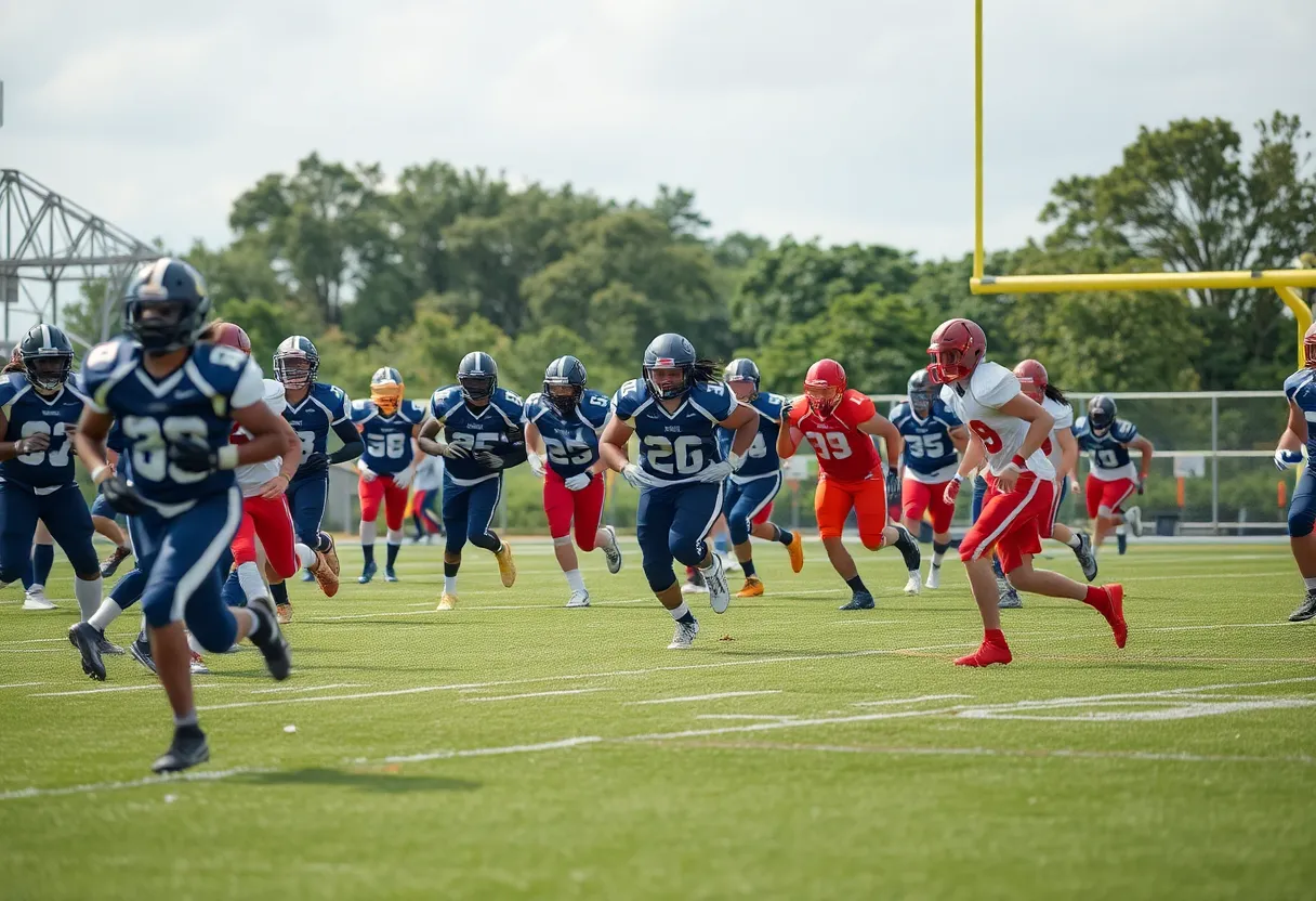 High school football teams in action on the field