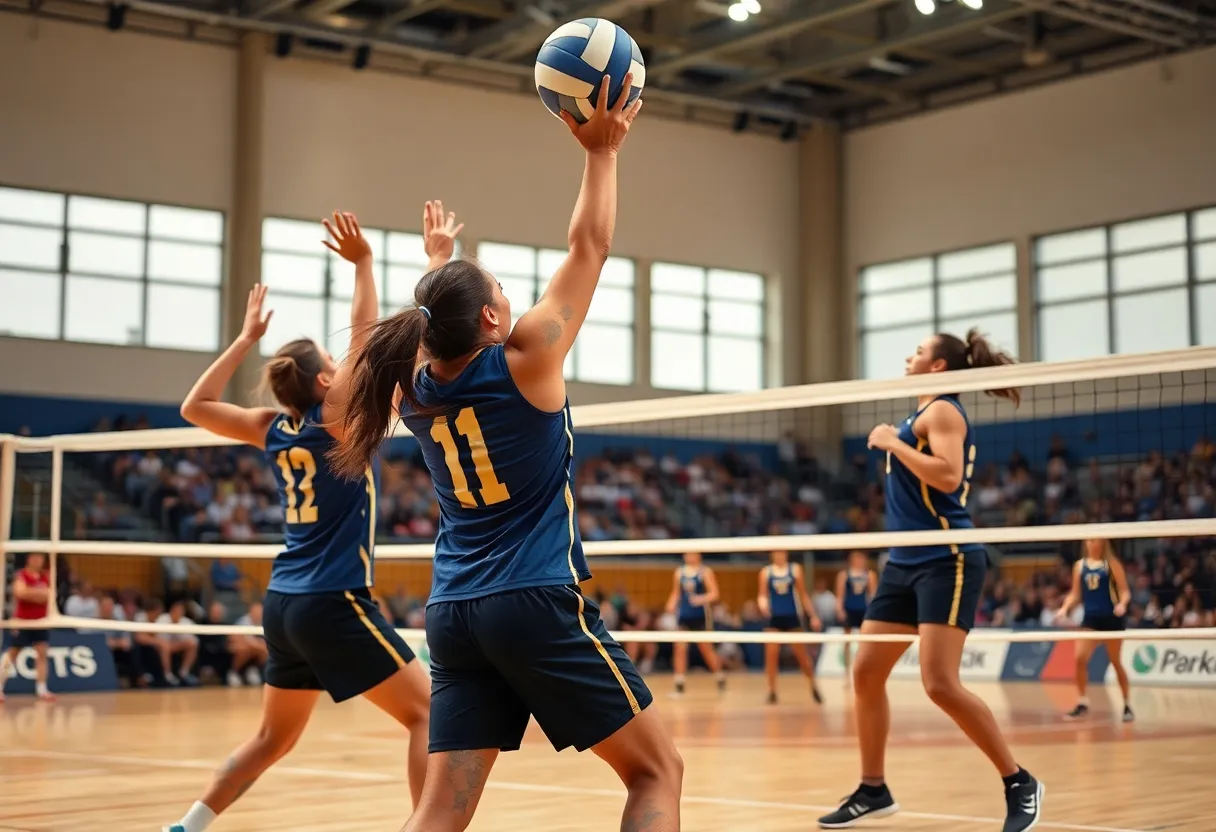 North Carolina A&T Volleyball team celebrating a match victory