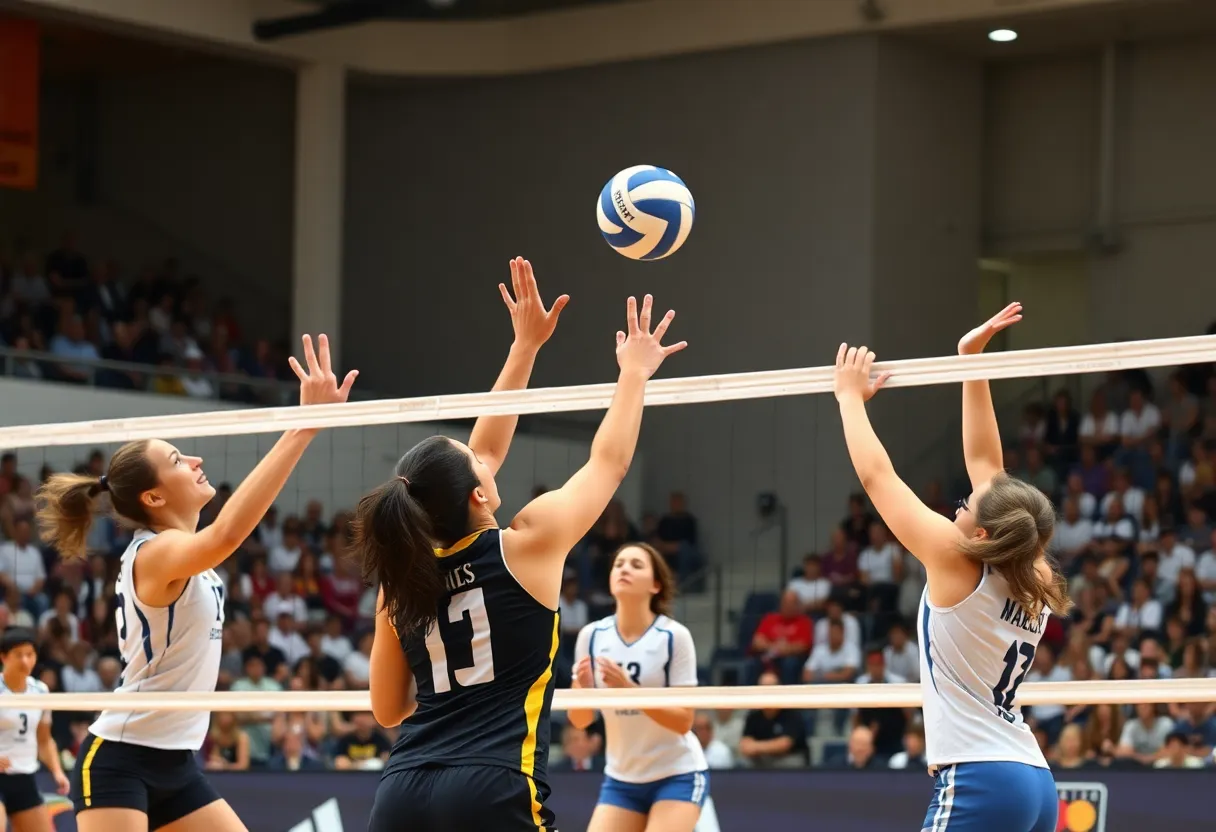 North Alabama Volleyball team competing in a match against Alabama A&M.