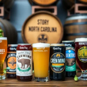 Craft beers from local North Carolina breweries displayed at the competition