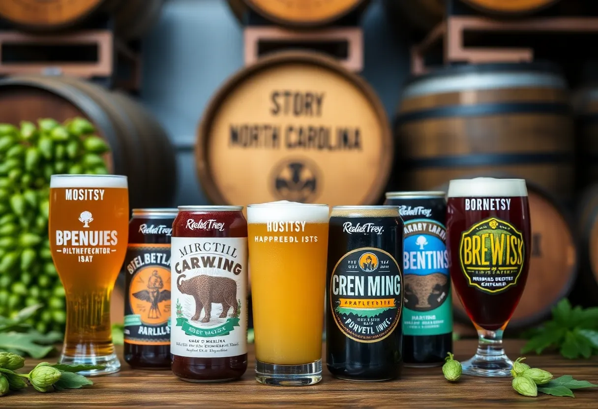 Craft beers from local North Carolina breweries displayed at the competition