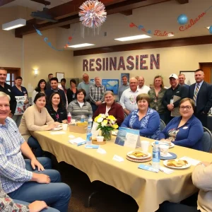 Employees at a breakfast event honoring storm responders in Buncombe County.