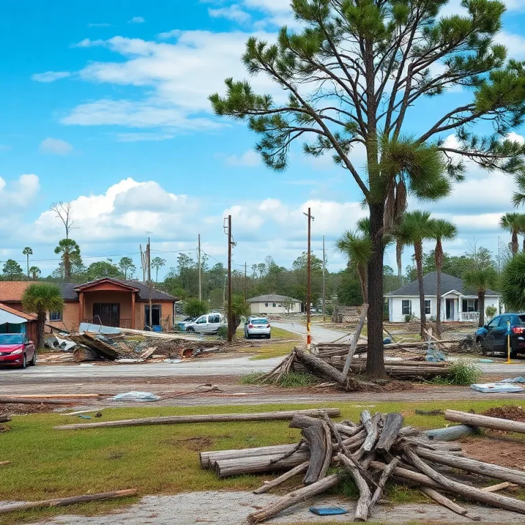 Damage in North Carolina from Hurricane Helene with recovery efforts ongoing