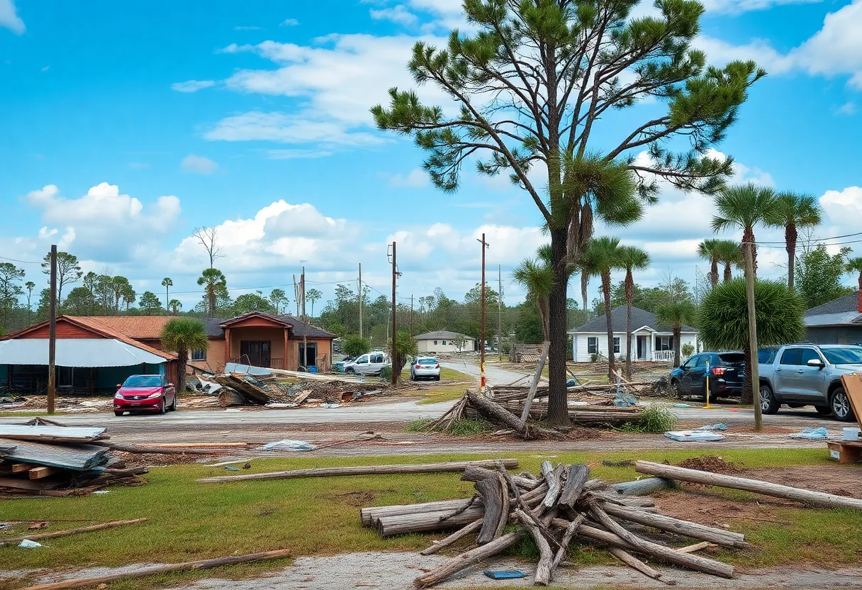 Damage in North Carolina from Hurricane Helene with recovery efforts ongoing