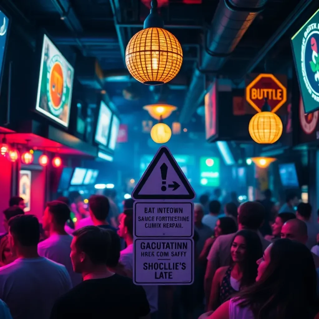 Bar scene with a focus on public safety and nightlife crowds