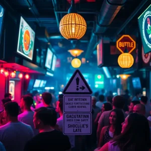 Bar scene with a focus on public safety and nightlife crowds