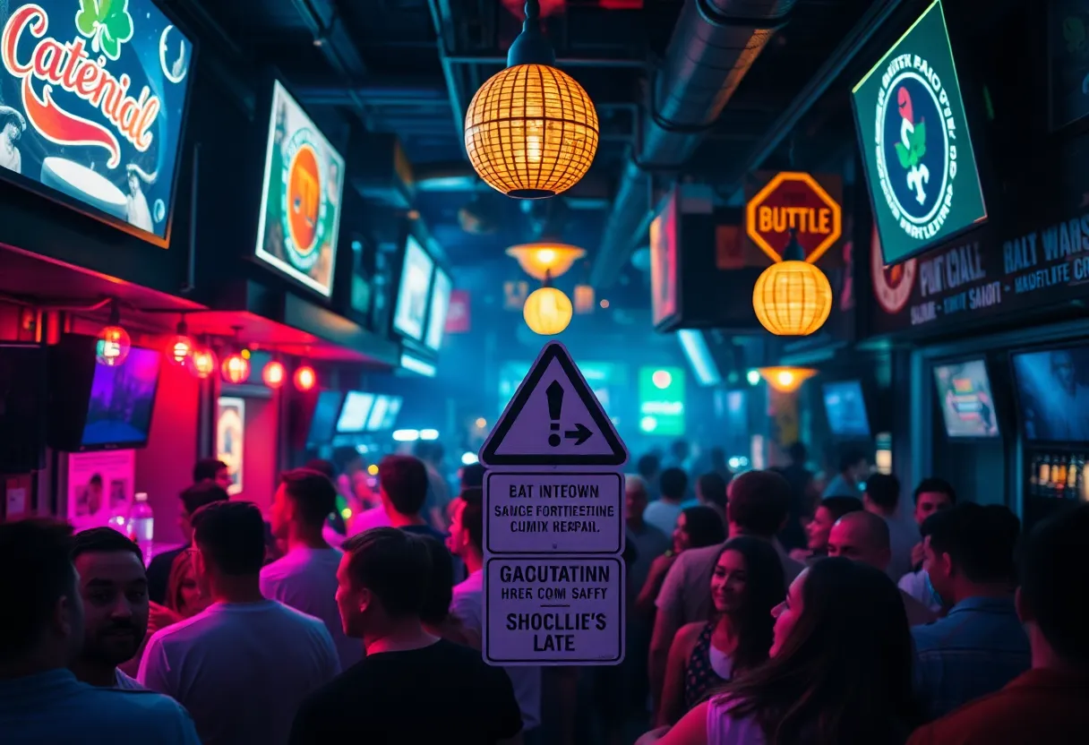 Bar scene with a focus on public safety and nightlife crowds