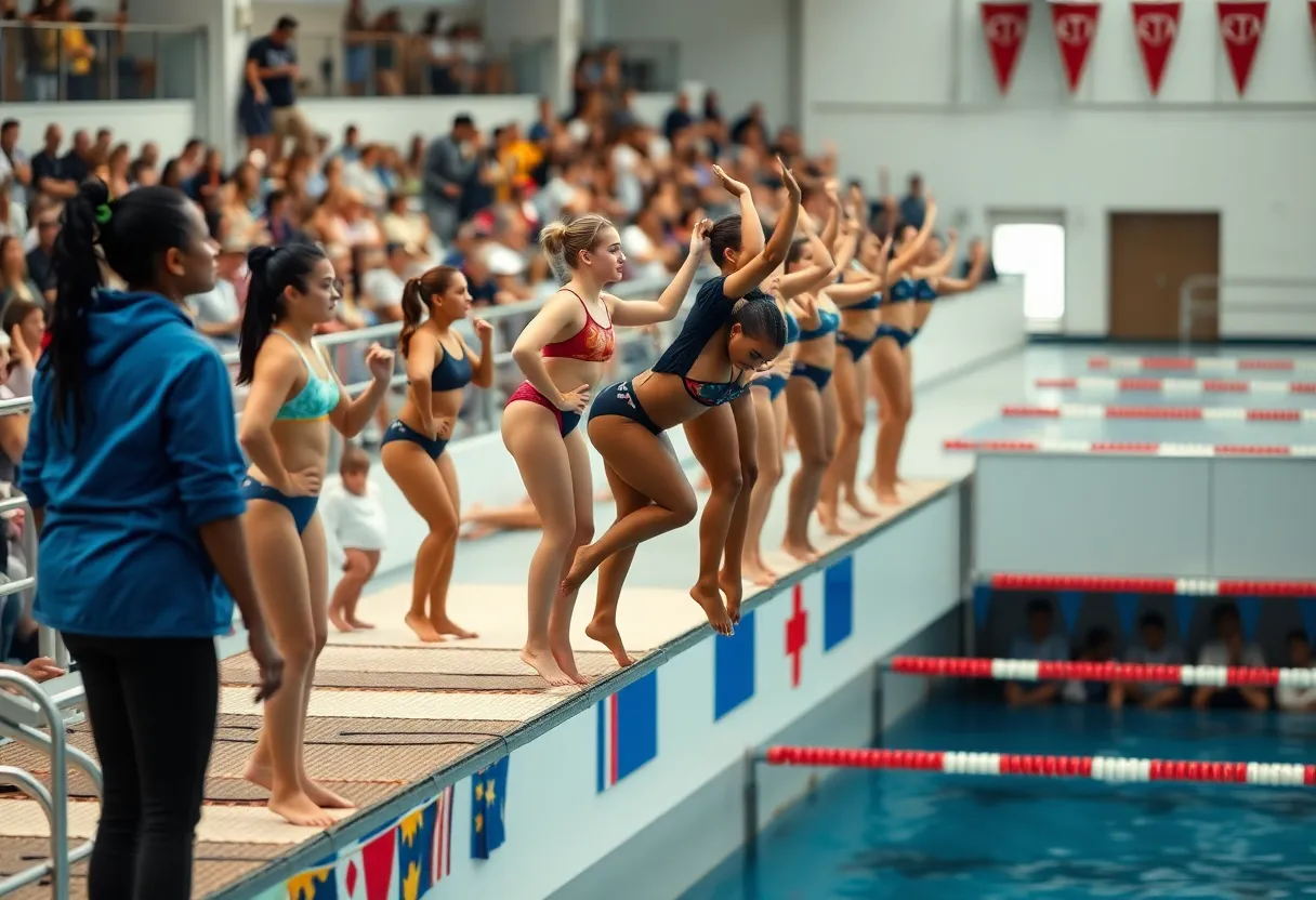 Women divers performing at the UNC Asheville intrasquad meet