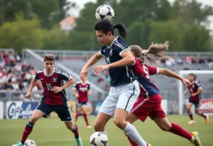 USC Upstate Men's Soccer team players celebrating after scoring a goal