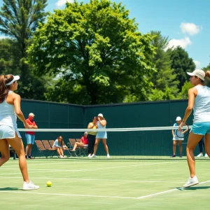 Women playing tennis during the Emily McNall Classic in Asheville, NC