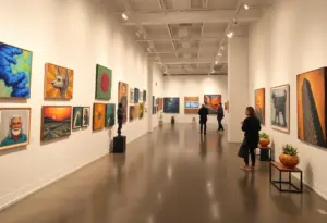 Interior view of Blue Spiral 1 art gallery featuring various artworks