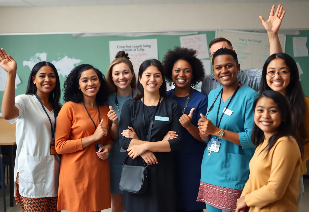 Diverse staff members celebrating at Asheville City Schools