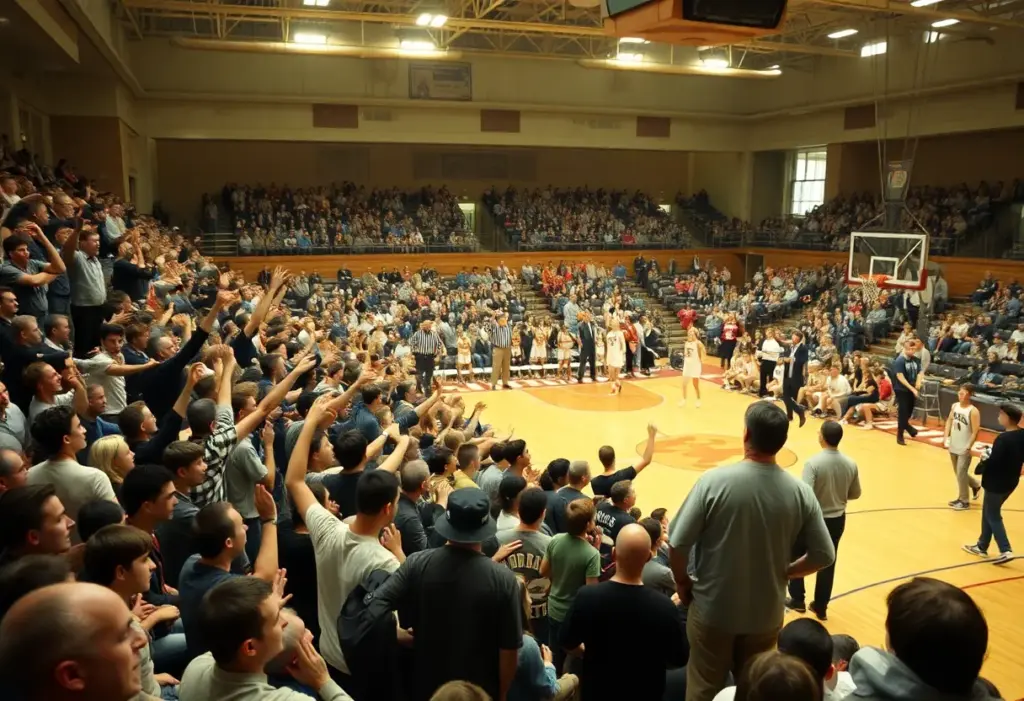 Basketball game at Asheville Civic Center with a large crowd.