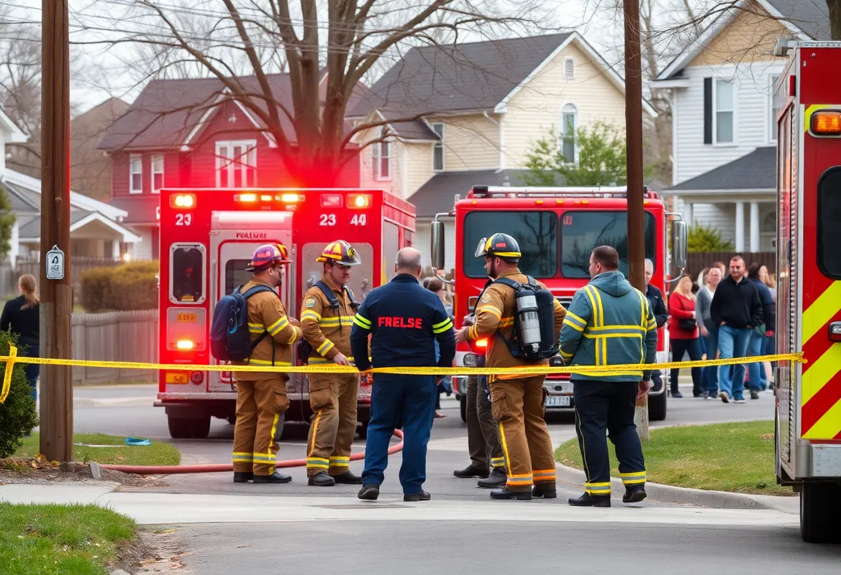 Emergency responders and evacuees at a gas leak site