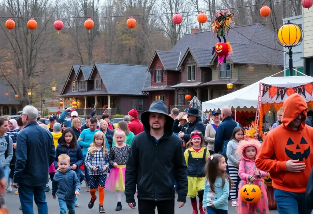 Families and kids celebrating Halloween in Asheville with various activities.