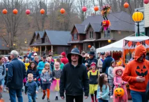 Families and kids celebrating Halloween in Asheville with various activities.