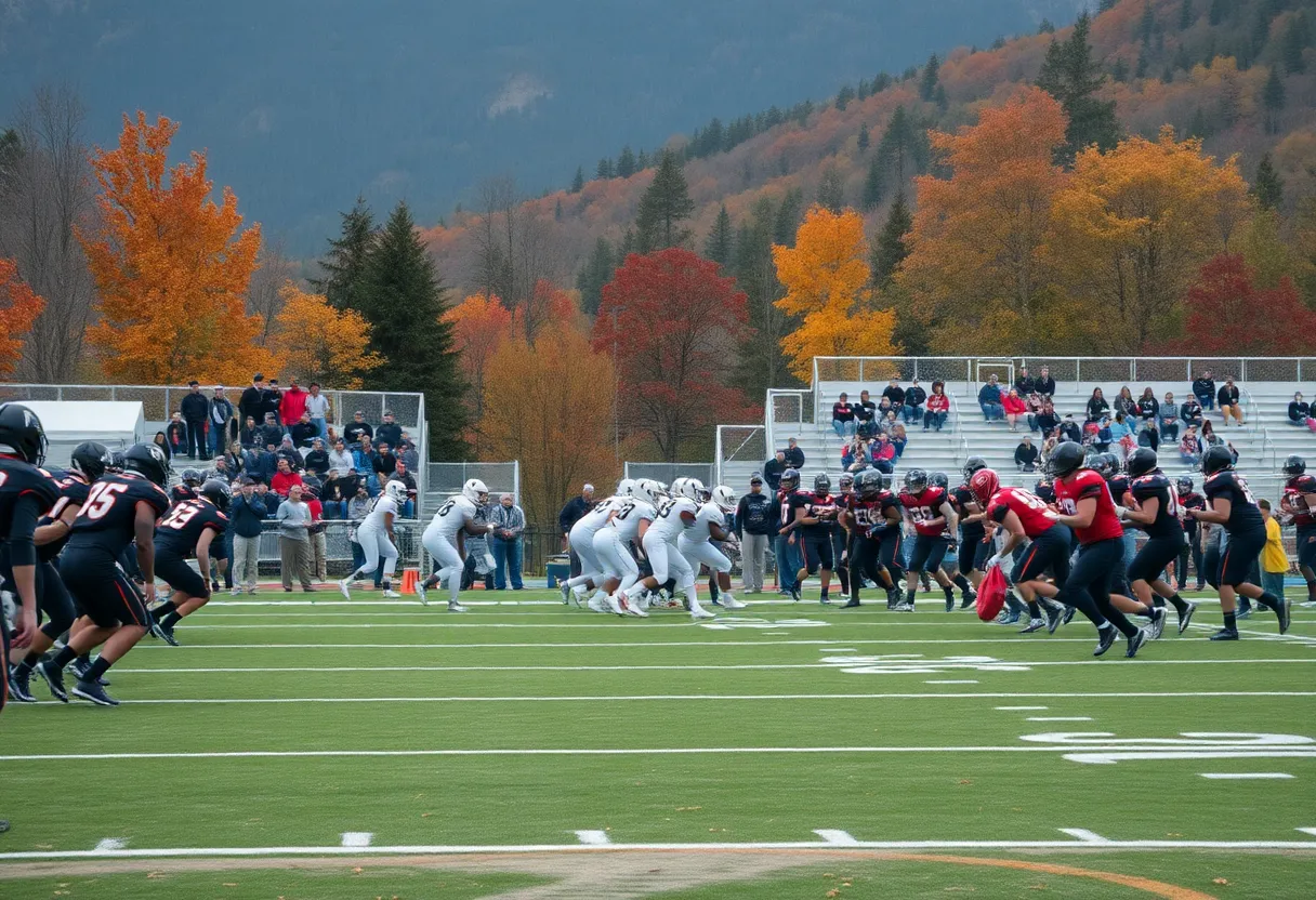 Asheville High football players competing during a game.