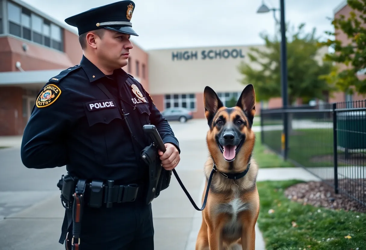 Police and K-9 unit at Asheville High School during lockdown