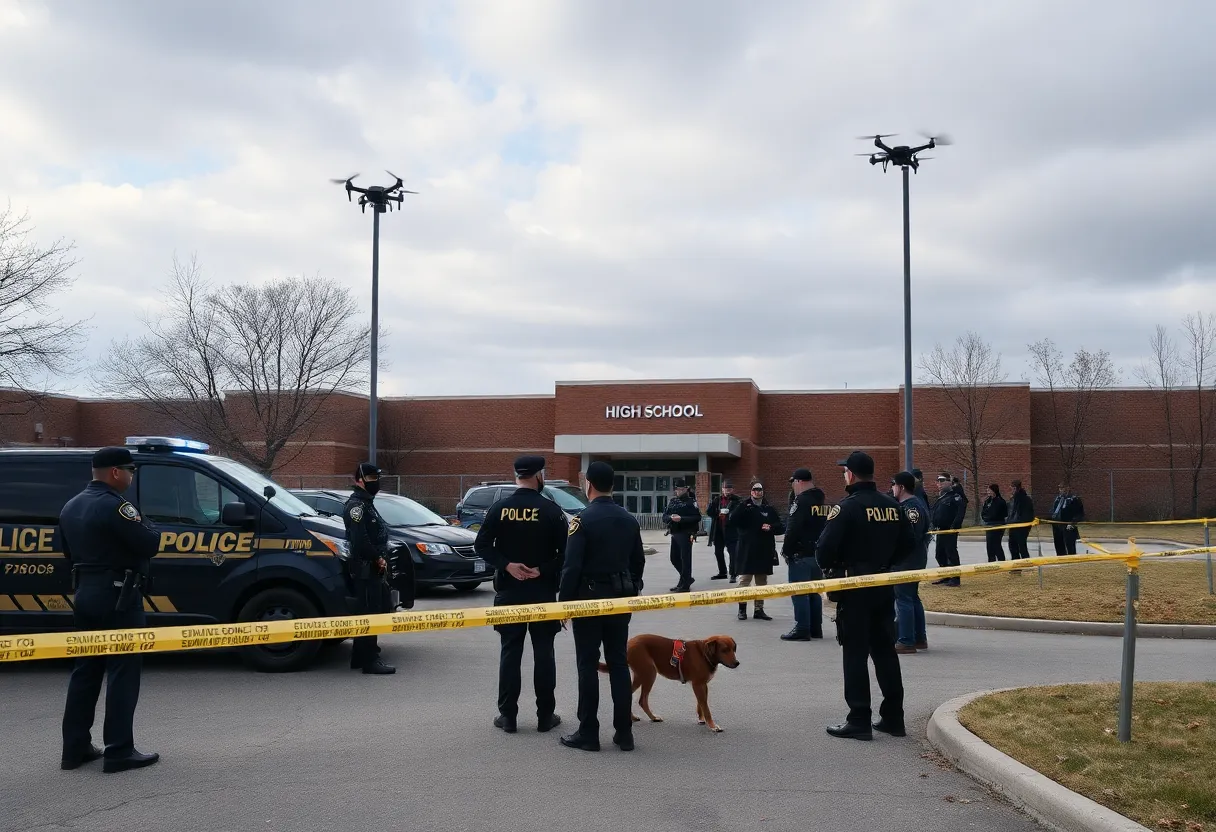 Police and K-9 units responding to a bomb threat at Asheville High School