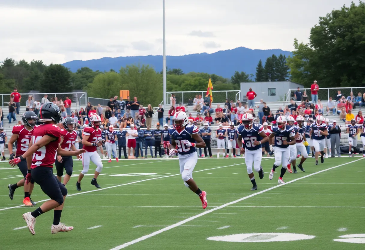 Athletes competing during a high school football game in Asheville
