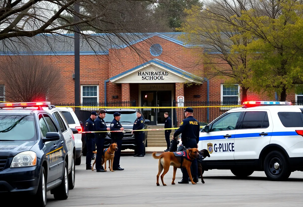 Law enforcement presence at Asheville High School during a bomb threat investigation
