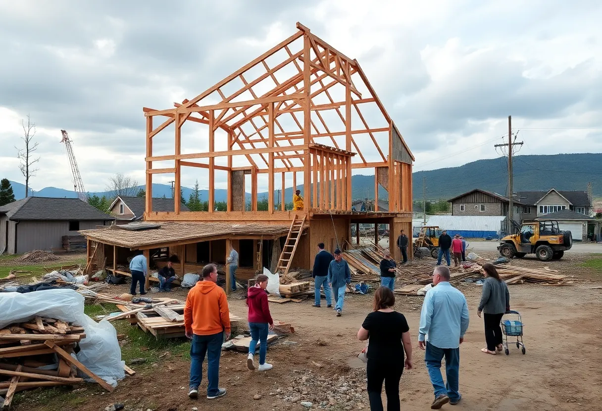 Community members participating in recovery efforts after Hurricane Helene